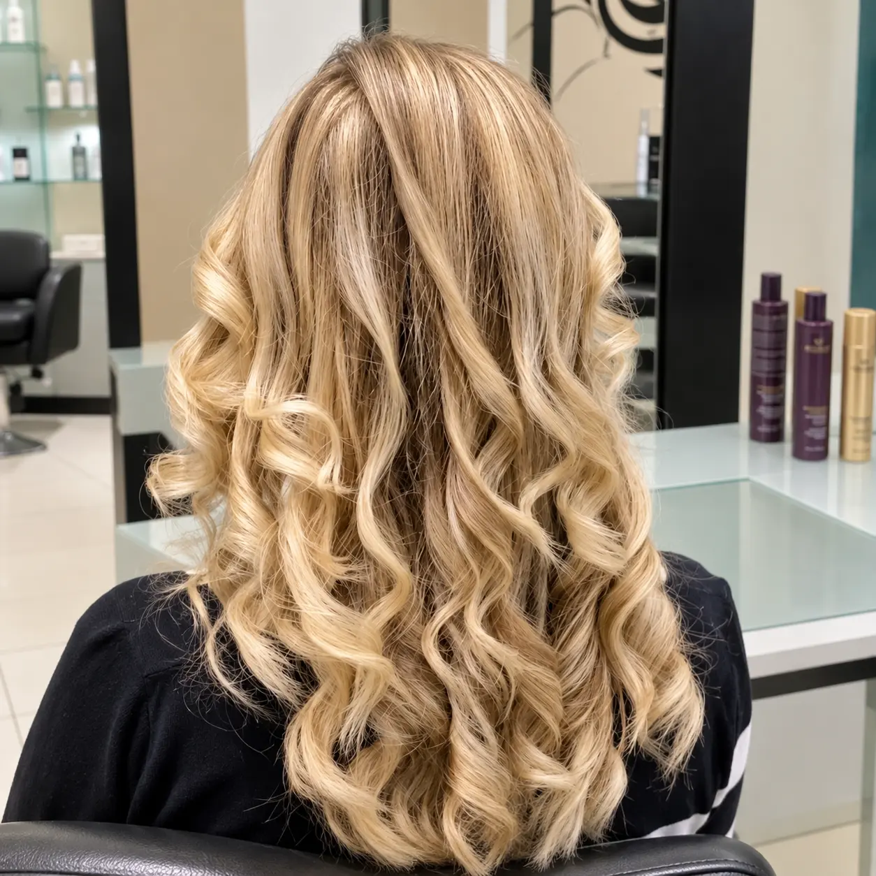 Capelli lunghi biondi con onde morbide, vista di spalle, parrucchiere Nuova Immagine Coiffeur a Milano Brenta e Corvetto
