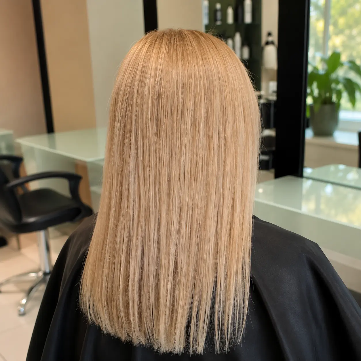Meches su capelli lunghi biondi lisci, vista di spalle, parrucchiere Nuova Immagine Coiffeur a Milano Brenta - Corvetto
