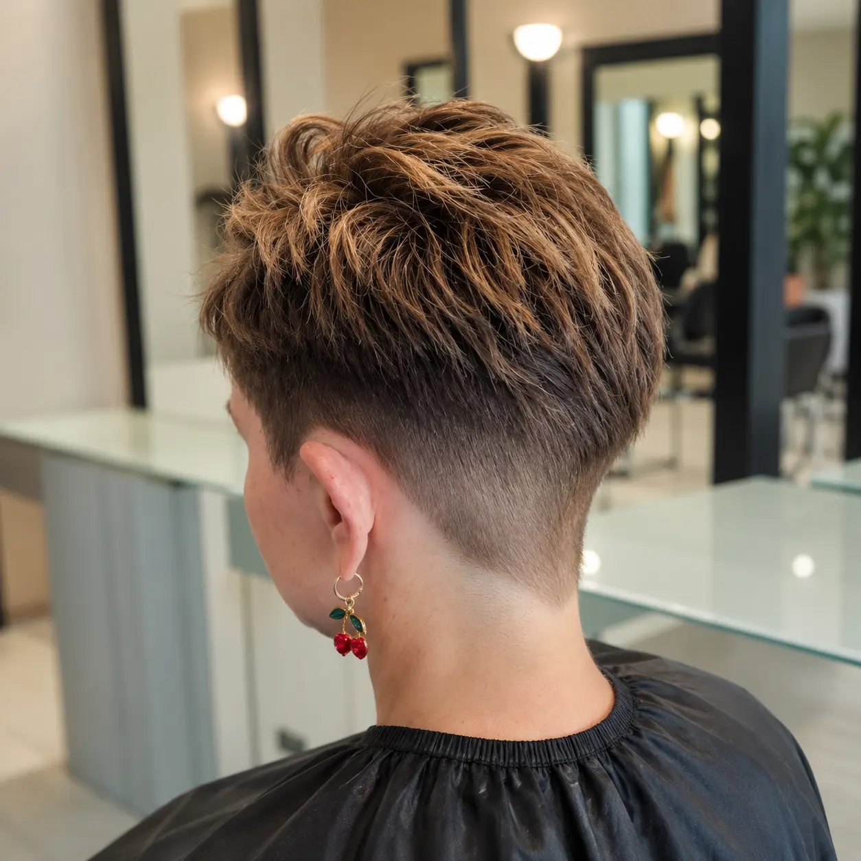 Taglio corto scalato con meches, vista posteriore e laterale, Nuova Immagine Coiffeur a Milano Brenta e Corvetto